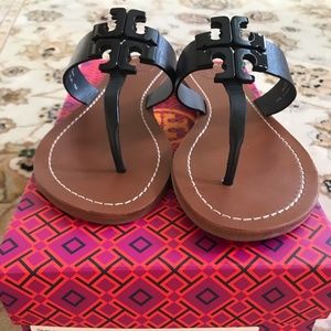 TORY BURCH MOORE 2 THONG SANDAL BLACK SIZE 7